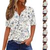 Women's Fashion Casual Vintage Floral Print V-Neck Short Sleeve Decorative Button T-Shirt Tops
