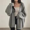 Women's Cozy Solid Color Mid-Length Knit Cardigan Sweater for Autumn and Winter