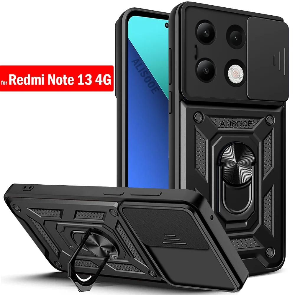 Funda for Redmi Note 13 4G Case Slide Camera Ring Stand Protect Phone Cover for Xiaomi Redmi Note 13 4G Armor Capa