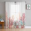 Summer Ocean Coral Seagrass Tulle Window Curtains for Bedroom Luxury Home Decor Drapes In Living Room Chiffon Panels