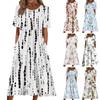 Women's Summer Casual Fashion Flower Printed Short Sleeve Round Neck Pocket Dress