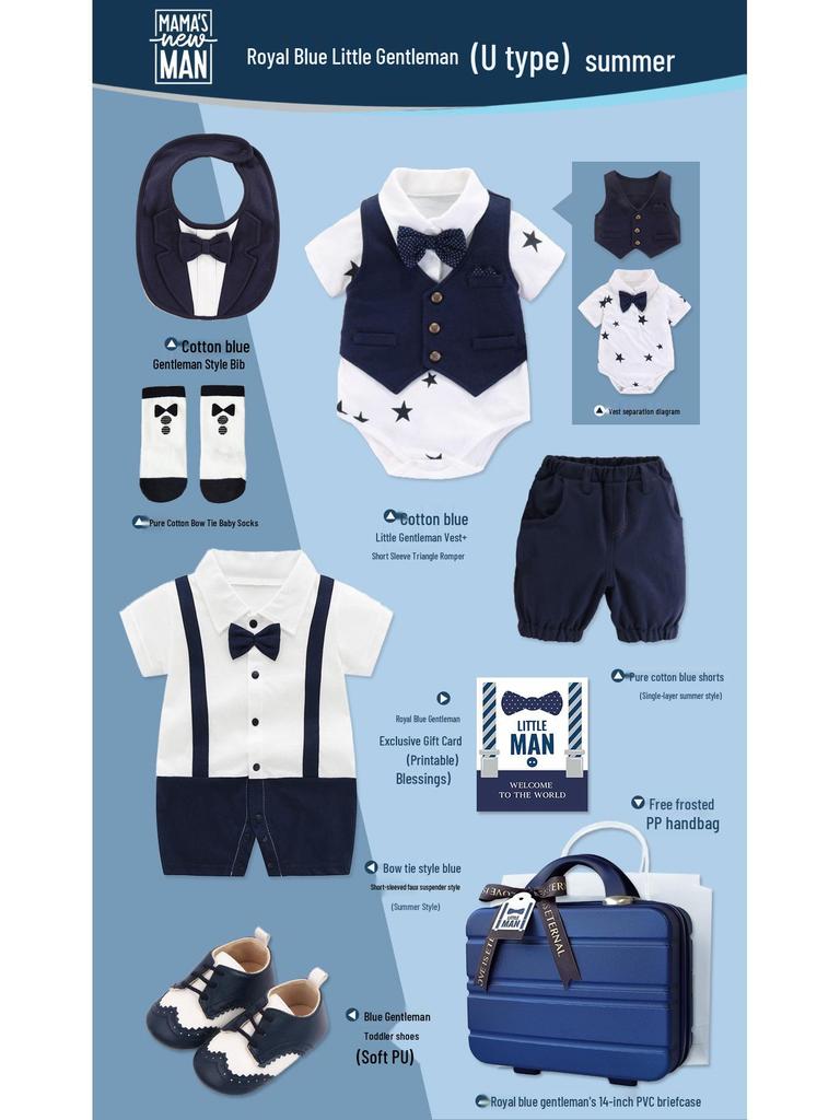 Royal Blue Baby Boy Gentleman Suit Gift Set for Autumn/Winter - Perfect for First Birthday, Full Moon, or Hundred Days Celebration