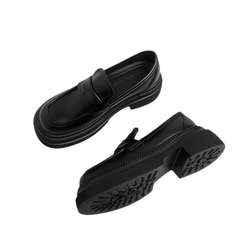 Cowhide Version! Half-song British Style Retro Platform Lazy Loafers Women's Small Men's Height Increase Small Leather Shoes Women's Single Shoes