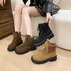 Autumn Winter Thick Sole Lace-Up Riding Boots Women's Suede Patchwork Ankle Boots Platform British Style Casual Platform Shoes