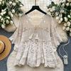 2025 New Tees Summer Women Beach T-Shirt Basic Fashion Tops Lace Tees Casual Loose White