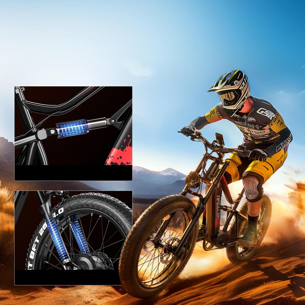 Tifgalop ES7 Electric Bike 26Inch 750W 52V19AH Full Suspension Mountain Bike