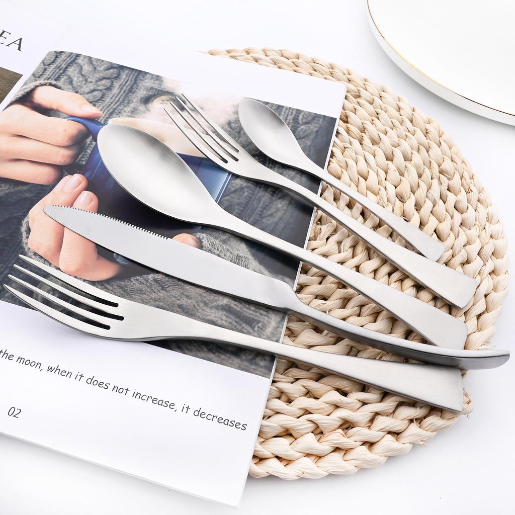1Pc Matte Silver Steak Knife Fork Teaspoon Flatware 18/10 Stainless Steel Dinnerware Dessert Cutlery Kitchen Western Tableware Heavy Duty