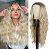 Women Long Curly Wig Middle Part Natural Silky Heat Resistant High Temperature Fiber Front Lace Wavy Black Brown Synthetic Hair