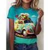 Vibrant Car 3D Print Crew Neck T-shirt - Stylish Casual Short Sleeve Top with Comfortable Fit - Perfect Womens T-Shirts
