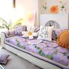 Ice Silk Fabric Sofa Cover Spring and Summer Purple Floral Pattern Sofa Cushion Living Room Anti-slip Slipcover Home Decoration
