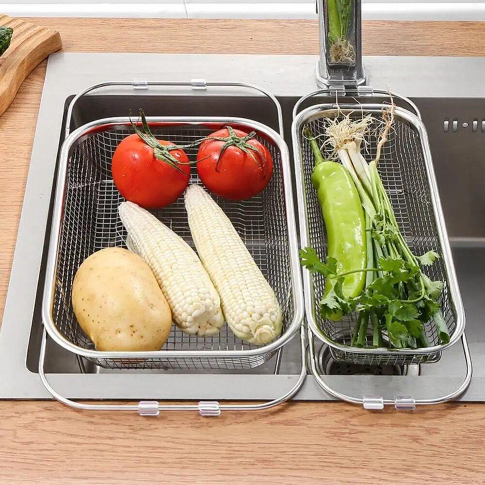 Stainless Steel Expandable Sink Colander Fine Mesh Sink Strainer Sink Drainer Basket Vegetables