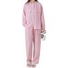 Yes Family Double Gauze Pajama Long Front Light XL Women's Set, 100% Cotton, Sleeves, Opening, Loungewear, Pink,