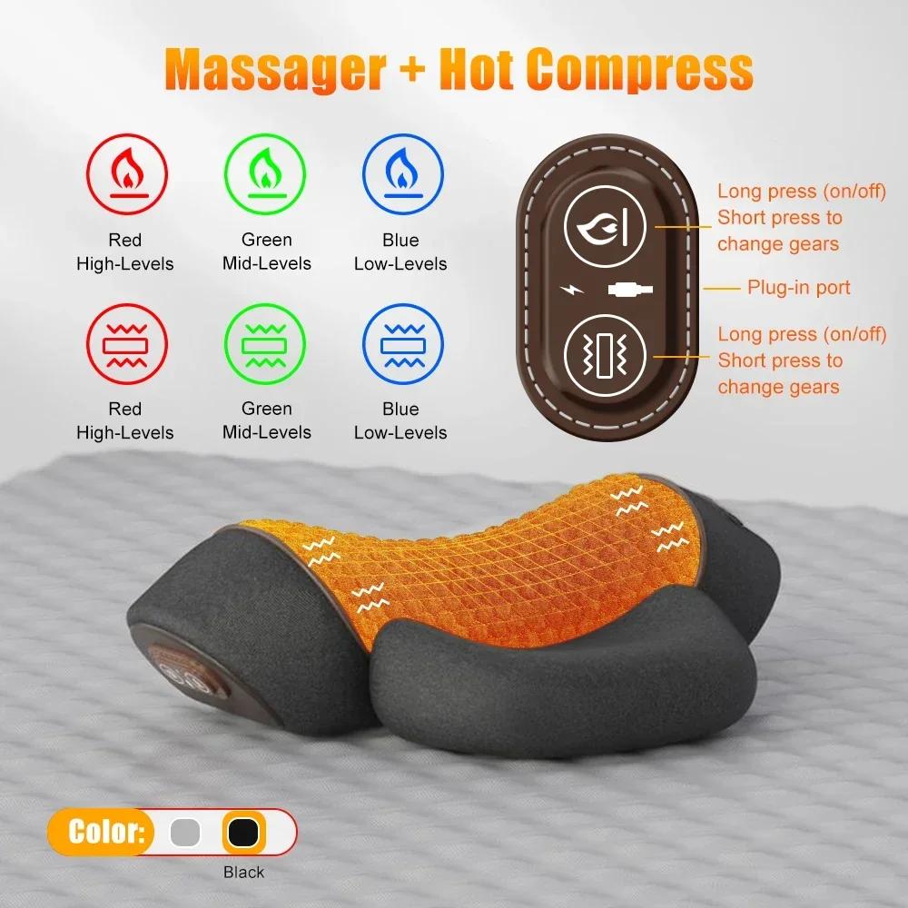 New Electric Neck Massager Pillow Cervical Heating Vibration Massage with Hot Compress Traction for Neck Shoulder Back