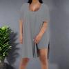 Women Plus Size 2 Piece Outfits Side Split Short Sleeve Tunic Tops And Skinny Biker Shorts Sets Summer Lounge Tracksuit