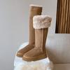 2025 New Solid Color Velvet Thickened Long Tube Women's Snow Boots Thick Sole Fashion Versatile Knee High Tube Cold Protection