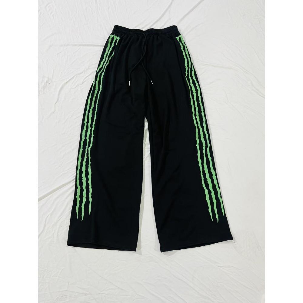 Claw Triple Stripe Fluorescence Sweatpants Y2K Streetwear Hip Hop Personality Glow Casual Pants Cotton Drawstring Joggers