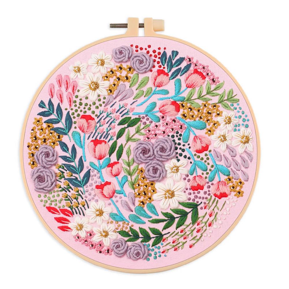 Embroidery Kit DIY Embroidery Starter Kit Hand Stitch Embroidery Fabric With Floral Pattern Drawing Threads Needles Hoop