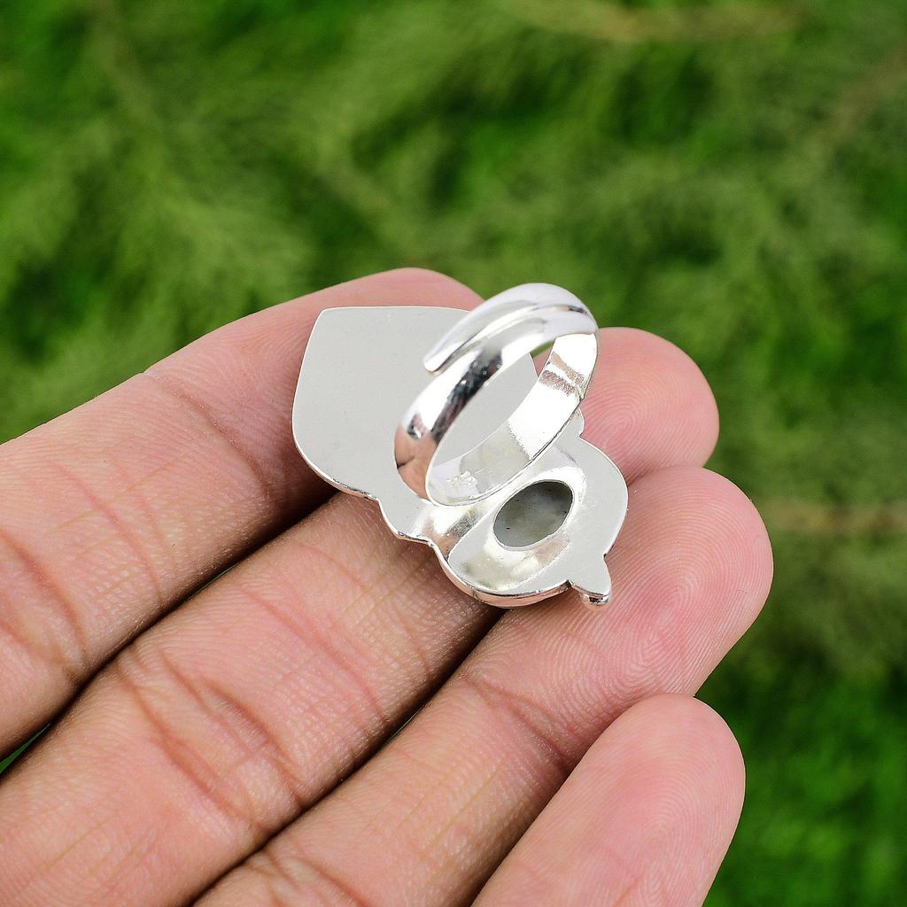 Gift For Women Promise Bird Adjustable Ring 925 Silver Natural Larimar Gemstone