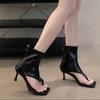 Fish Mouth Open-toed Retro Wind Fine High-heeled Sandals Summer Cool Boots 2024 New Square Head Elastic Thin Boots Short Boots Women