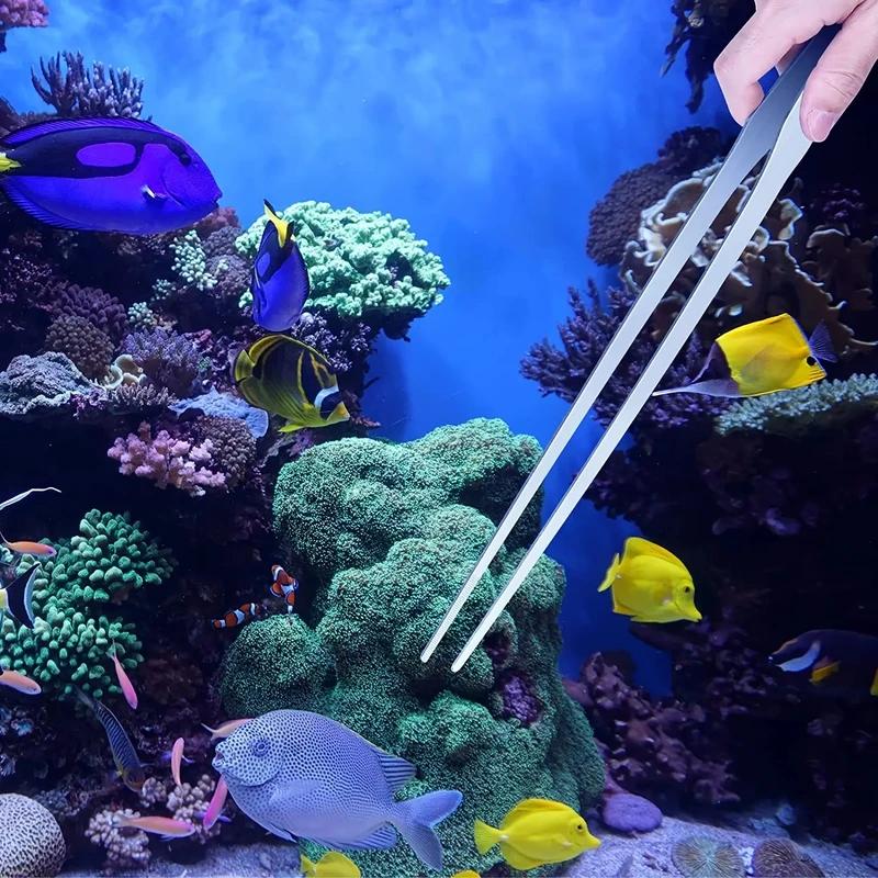 38cm Stainless Steel Aquarium Tweezers-Multipurpose Straight&Curved Forceps for Aquascape, Planting-Essential Fish Tank Tools