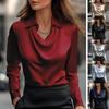 Exquisite Solid Color Satin Shirt with A Hanging Neckline - Long Sleeved, Loose Fitting, All Season Women's Multifunctional Top