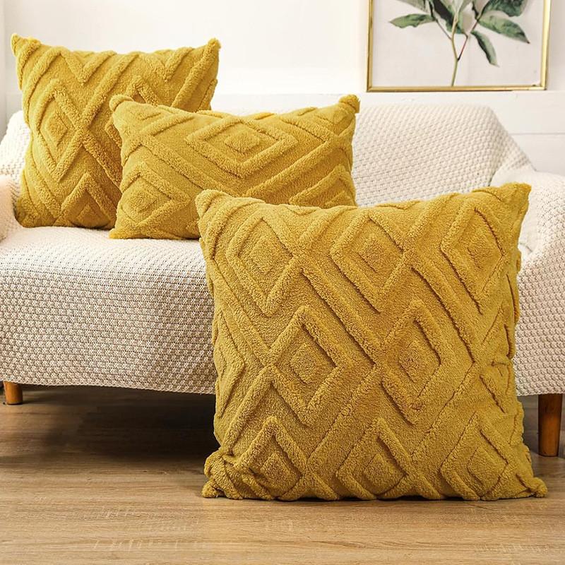 Pillow Geometric Cover Plush Material And Logo Living Room Sofa Home Decor