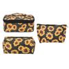 3pcs Sunflower Makeup Bags Travel Toiletry Bag Portable Gold Zipper Waterproof Storage Case