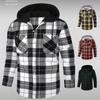 New Hooded Men's Plaid Shirts Long Sleeved Casual Flannel Loose Coat Fashion Street Style Men's Sports Shirt Jacket Male Clothes