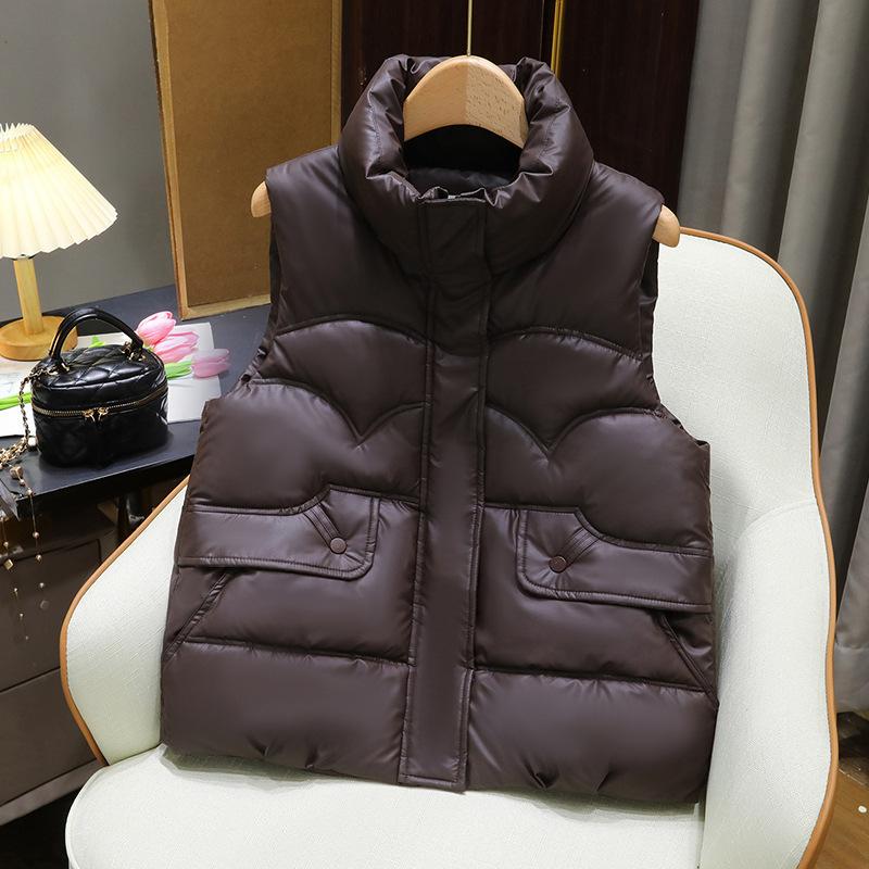 Down Cotton Vest Women Autumn Winter Stand Collar All-Match Warm Sleeveless Waistcoat Jacket Ladies Female Tops