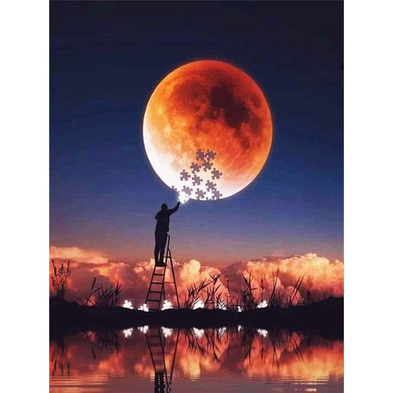 Framrless Diamond Embroidery 5d Set Moon Landscape Diamond Mosaic Painting Adult Picture Of Rhinestones Home Decor