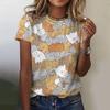 Summer Round Neck Cartoon Cat Pattern 3D Print Top Fashionable Casual Short Sleeved Women's T-shirts