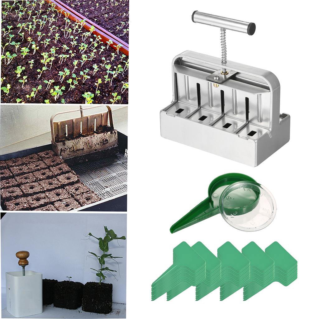 Soil Blocker Soil Block Maker 2 Inch 8 Cell Soil Blocking Tool Kit with 3 Sizes Seed Pins