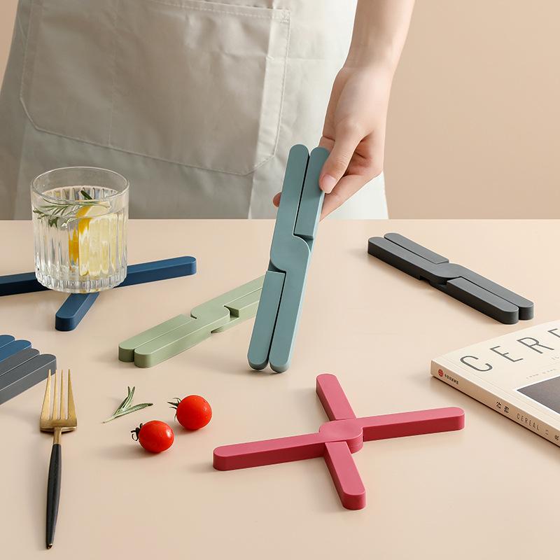 TPR Heat Resistant Pad Foldable Non-Slip Pot Pan Mat Table Placemat Dish Plate Cross Holder Coaster Kitchen Table Trivet