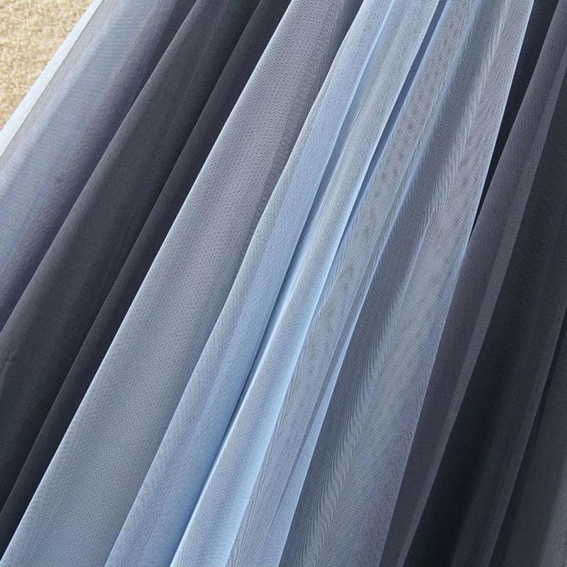 WTEMPO Women's Mesh Skirts Spring Summer Elegant Tulle Skirt Female Elastic High Waist Long Pleated Skirts Two-tone Panel Tutu Skirt