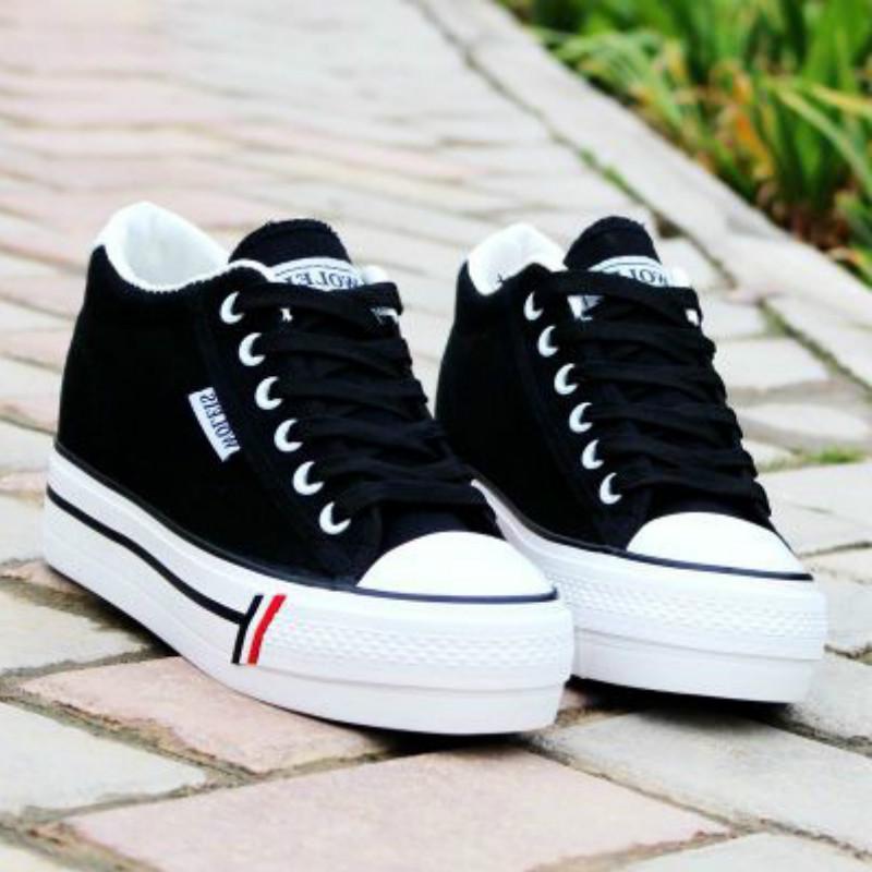 Women Canvas Shoes Platform Sneakers for Woman Lace Up Wedge Chunky Casual Trainers Fashion