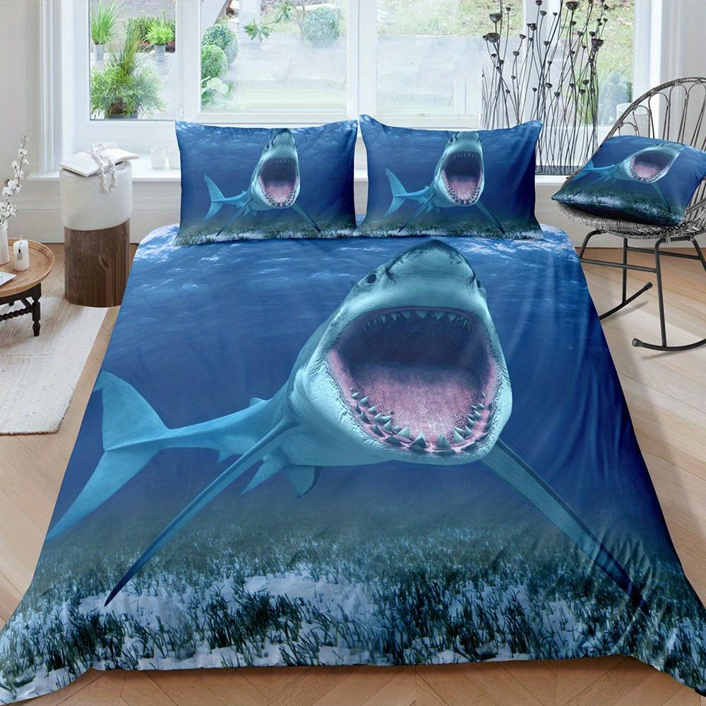 3pcs Shark Mouth Bedding Set - Breathable Polyester Duvet Cover & Pillowcases Zip Closure All-Season Comfort -Queen/King Sizes