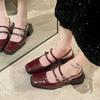 Spring Faux Patent Finish High-heel Shoes With Straps Slingback Fashion Pumps For Women Square Toe Block
