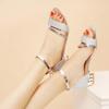 Fashion Womens Sandals Gold Silver Low Heels Casual Shoes Woman Open Toe Summer Square Female Ankle Strap Cover Heels