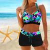 Women's Shoulder Strap Swimsuit with Colorful Leaf Print Bikini Short Tank Top Swimsuit