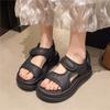 Thick-soled Velcro Sandals for Women 2025 Summer New Round Head Stepping On Shit Feeling Muffin Bottom Beach Shoes Beach Sandals for Women
