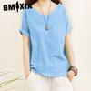 Women's Cotton and Linen Top Large Size Women's Art Style Wide Loose Simple Short Sleeve Cotton and Linen Women's Wear