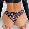 Sexy Printing Panties Low-Waist G-String Thong Seamless Breathable Ice Silk Women Underwear Soft Intimates Lingerie
