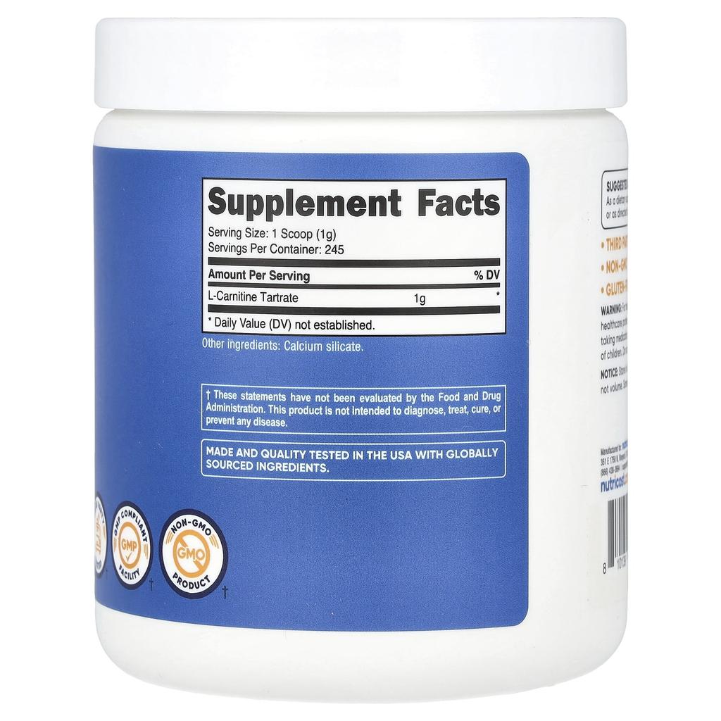 L-Carnitine Tartrate, Unflavored, 250G (8.9Oz)
