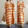 DIMANAF 2024 Plus Size Summer Women Beach Dress Basic Holiday Loose Vintage Long Linen Dresses Striped