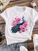 (Asian Size) Women Sweet Flower Watercolor Tee Top Clothing Ladies Casual Short Sleeve T Shirt Fashion Print Lady Female Graphic T-shirts