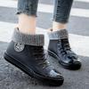 Rubber Shoes Women Waterproof Rain Boots Ankle Shoes Female Water Shoes Rain Boots Ankle Boots Cotton Cover Flats