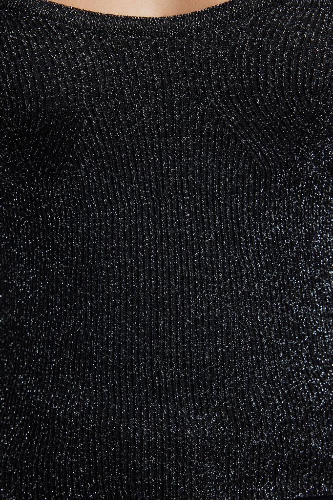 Women's Elegance Style Sweater Black Glitter Yarn Knitwear Sweater