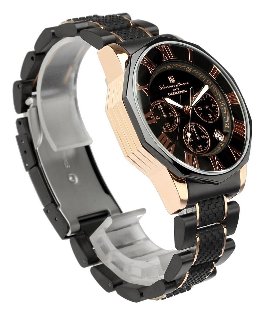 Watch Chronograph Water Resistant To 10 ATM Business Formal Italian Brand Limited Model SM15104 X Pink [Salvatore Mara] Men's (Black Gold) [Item]