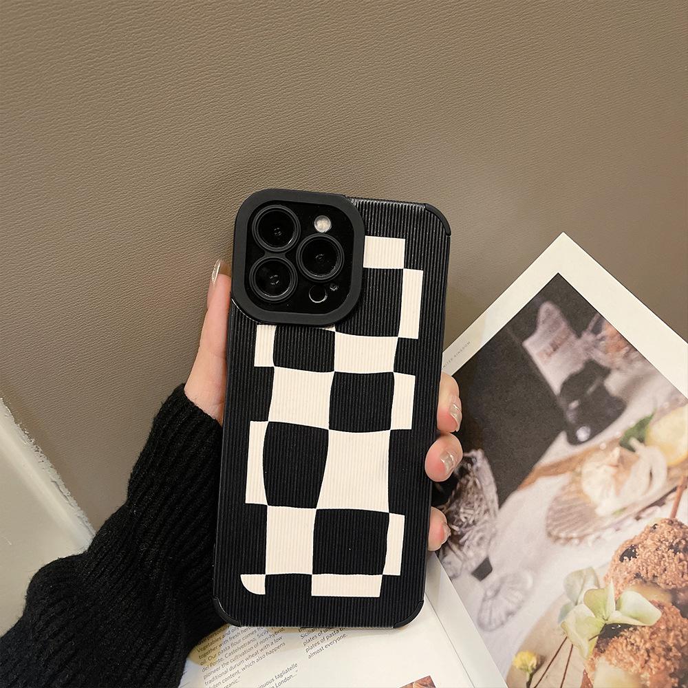 Simple Plaid 13 Suitable for 14promax Apple 15 Mobile Phone Case Iphone Leather Xr Soft 11 Set 12 Pupil Eyes 8p