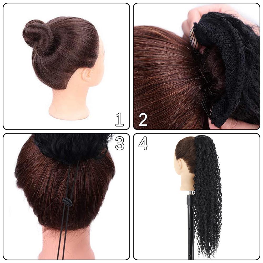 MERISIHAIR Synthetic Drawstring Ponytail Long Curly Ponytail Clip In Hair Extension Women Natural Black Hairpiece